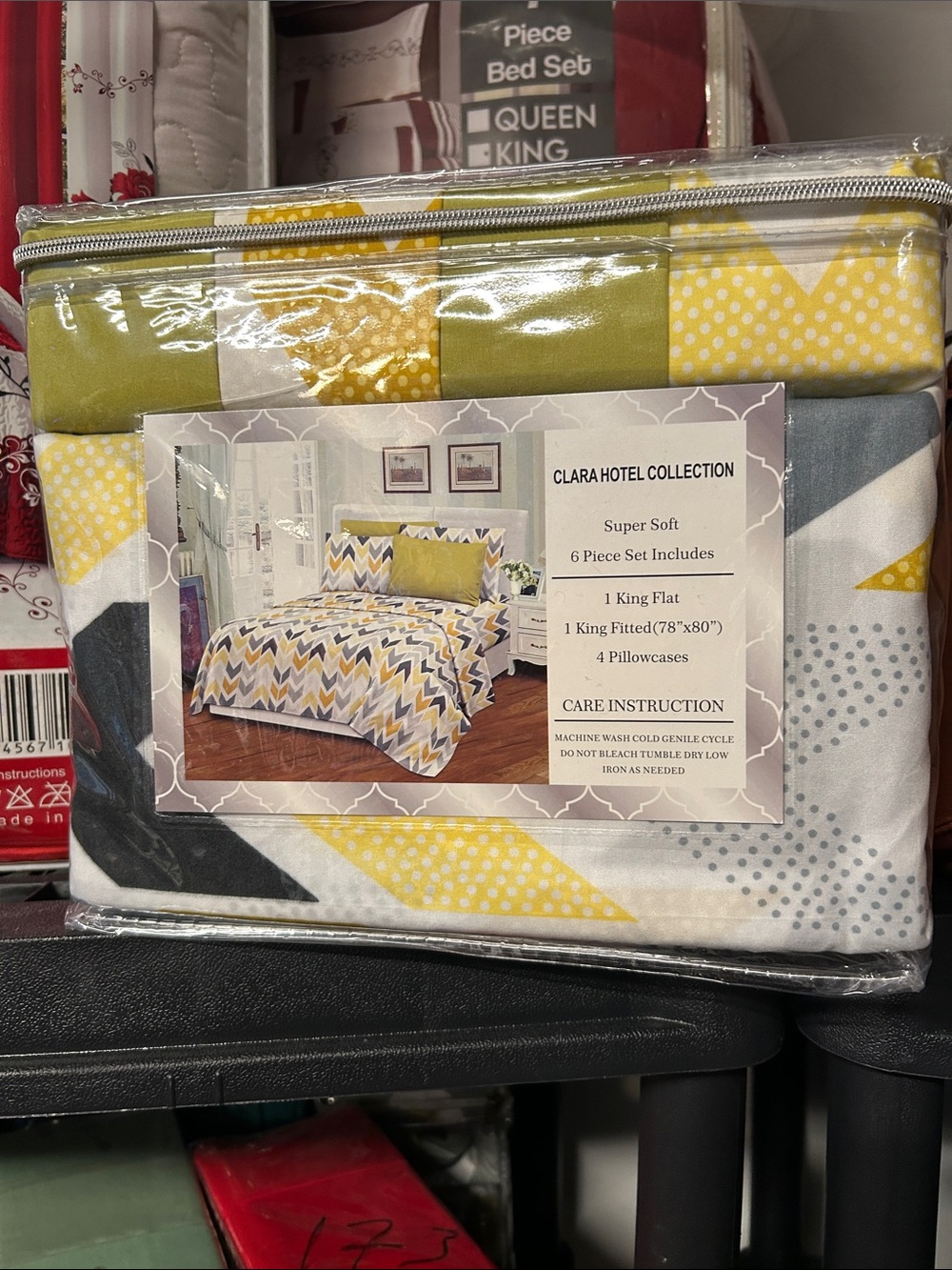 Hotel Collection Yellow, Gray & White Chevron 6-Piece Bedding Set